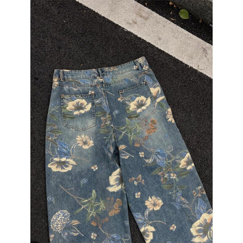【有货】花朵牛仔裤男美式复古oversize裤子高街直筒NKT01LL-P55,男装牛仔裤,星座1007（原301D）