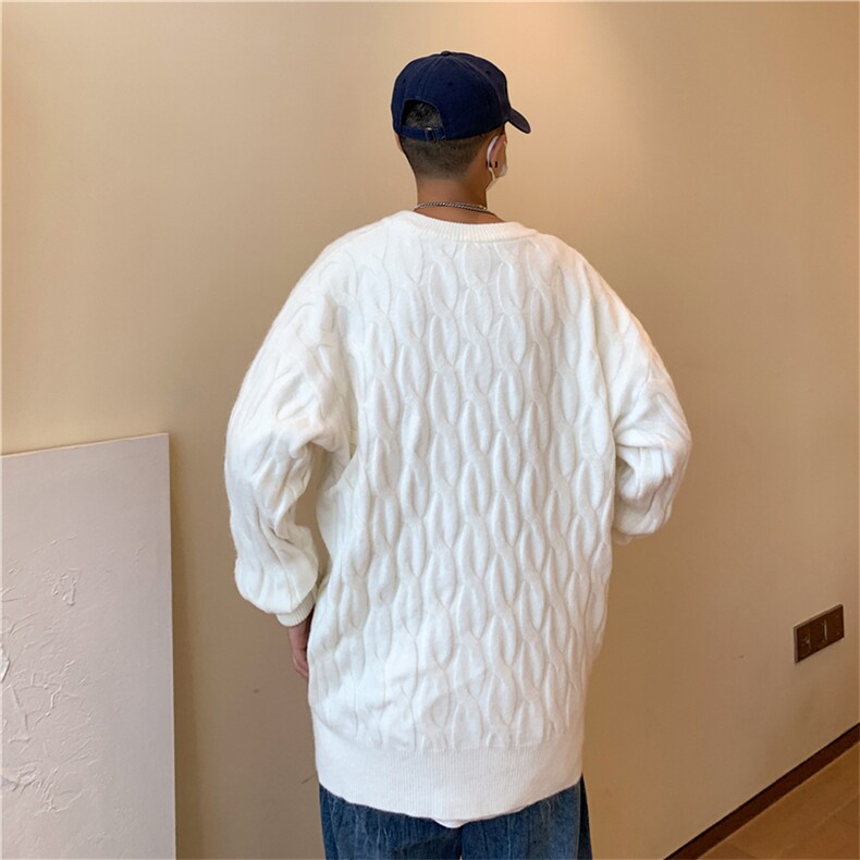 麻花毛衣男宽松慵懒ins韩版潮流情侣百搭纯色针织衫秋冬9019-P45图片