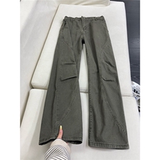 B221美式ins高街斜切宽松休闲洗褪弯刀牛仔裤LK26619-特P50控88，男装牛仔裤，电商B221