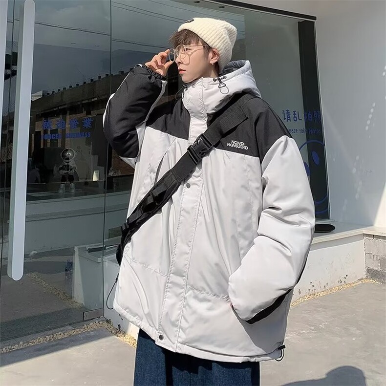 冬季潮牌工装袄拼色连帽衣宽松加厚保暖服外套男 W6480-P85图片