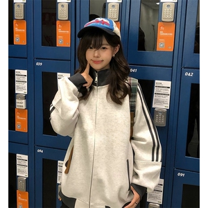 抖音得物高品质 美式高街重磅结构设计拼接织带立领卫衣外套 CM42图片