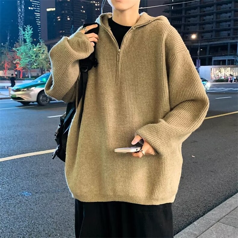 半拉链连帽毛衣男冬季韩版慵懒风针织衫oversize外套潮,男装针织衫/毛衣,星座1116A-1（原606A）