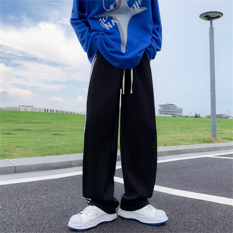 侧边条纹裤子男直筒宽松卫裤oversize美式高街潮运动裤K7423-P35,男装休闲裤,星座1008