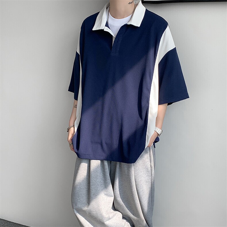 8XL-M拼接撞色短袖t恤男款夏季新款半袖POLO衫加肥加大码DT004P38图片
