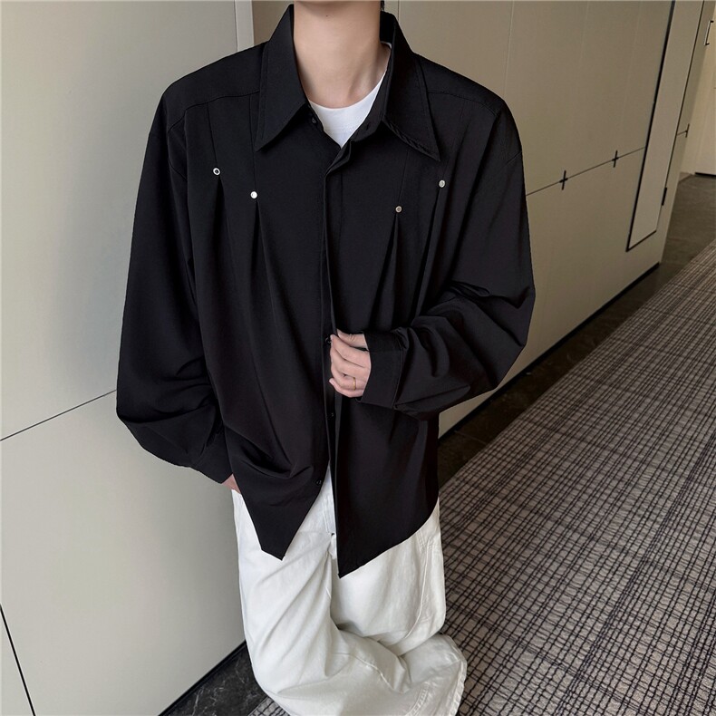 春秋男士衬衫外套韩版休闲长袖衬衫打底西装领铆钉装饰衬衫P42,男装T恤,电商B319