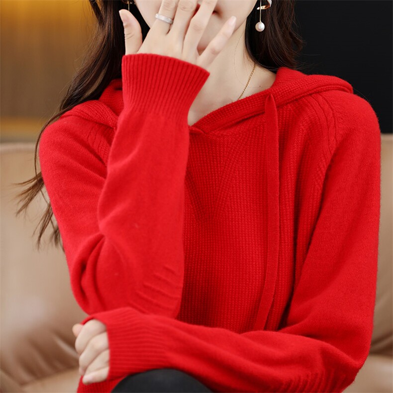 秋季新款纯色针织连帽套头上衣时尚百搭,女装羊毛衫,佳绒高端店
