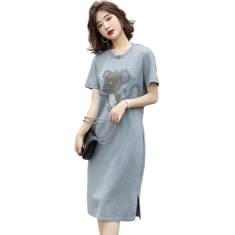 2021年夏季通勤套头时尚简约宽松显瘦老鼠图案显瘦连衣裙,女装连衣裙,天丝秀
