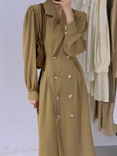 韩系双排扣长裙，其它，驿谷