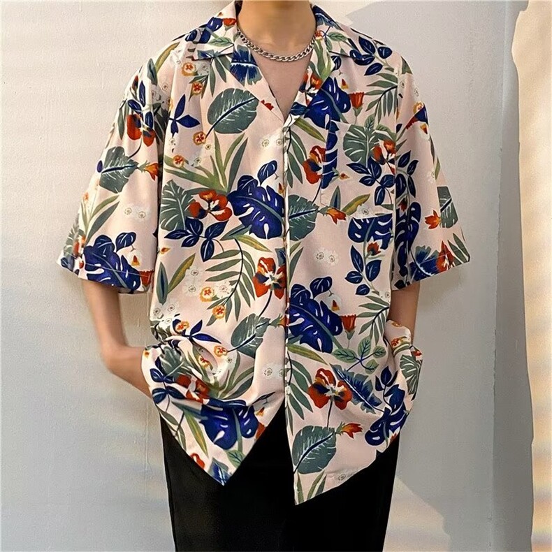 港风花衬衫男女复古痞帅宽松情侣长袖衬衣潮牌外套CS01318-P33,男装衬衫,星座308B-1