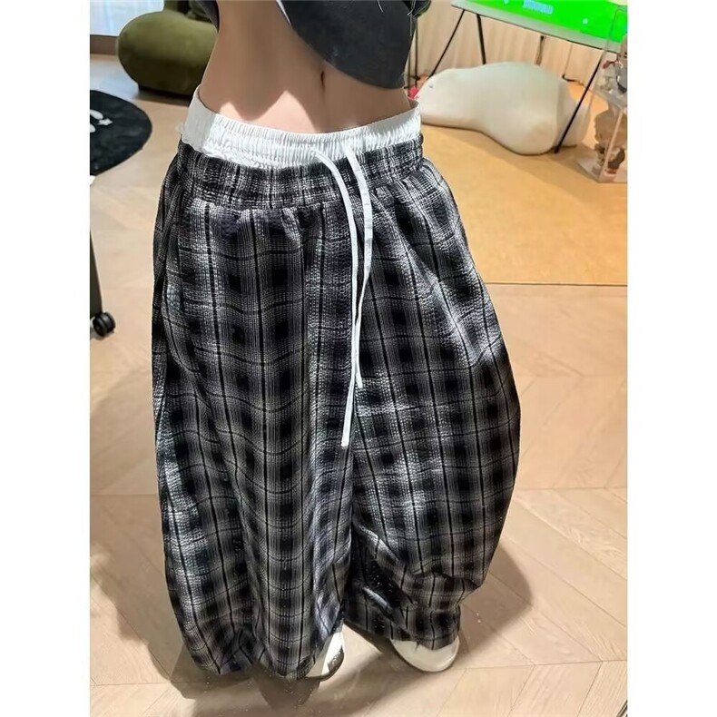 A8048-P46 慵懒风格子裤女夏季2025新款小个子高腰格纹阔腿裤图片