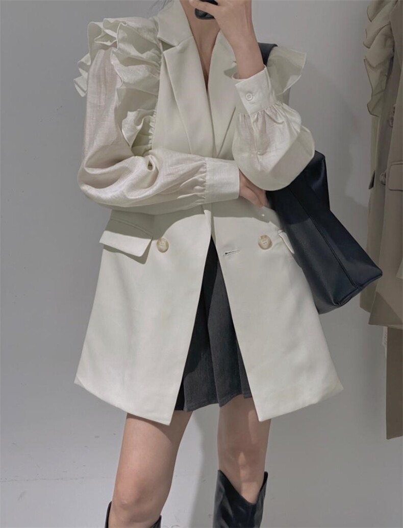 荷叶边西装裙外套，女装西装，驿谷