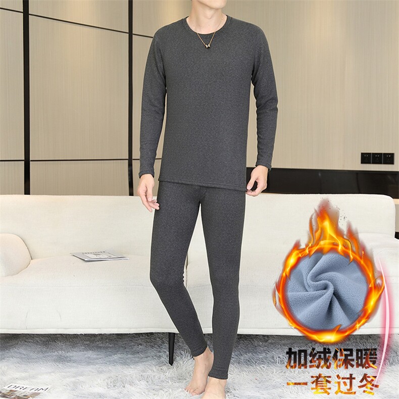 秋冬保暖内衣男士秋衣秋裤纯色圆领加绒加厚棉毛衫套装TZ8711-48,男装棉衣,星座310B-3