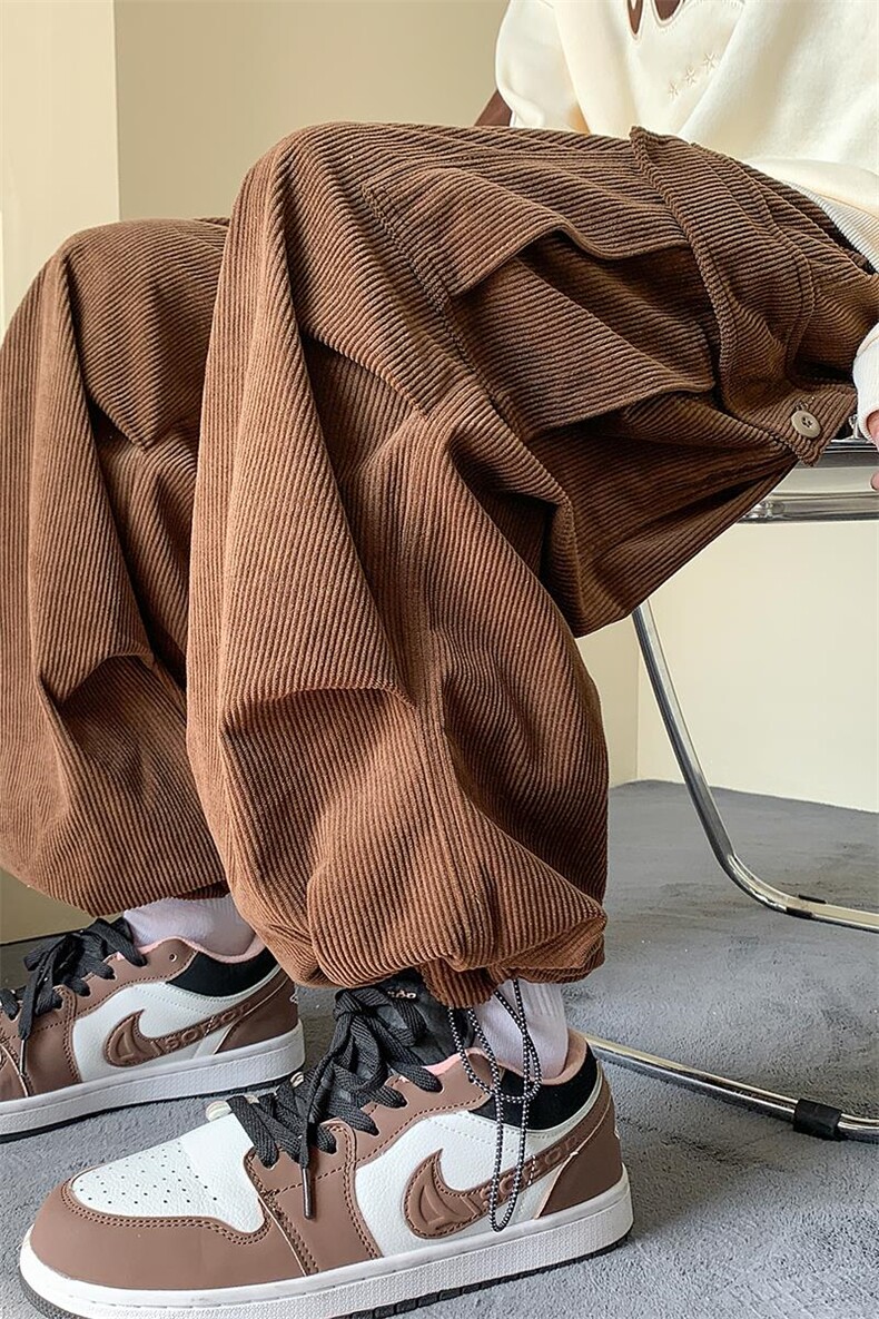 咖啡色工装裤男春秋季灯芯绒裤子潮牌青少年山系户外登山休闲长裤,男装休闲裤,电商A001