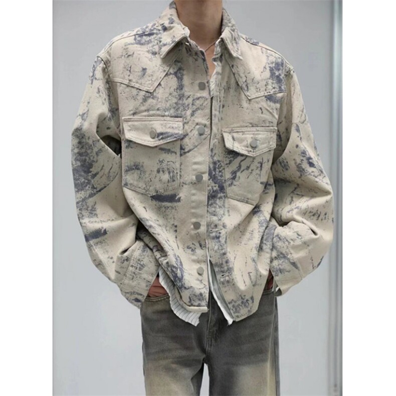 扎染刺绣牛仔外套男春秋高级感痞帅夹克重工正肩上衣J32,男装夹克,星座1116A（原606A-3）