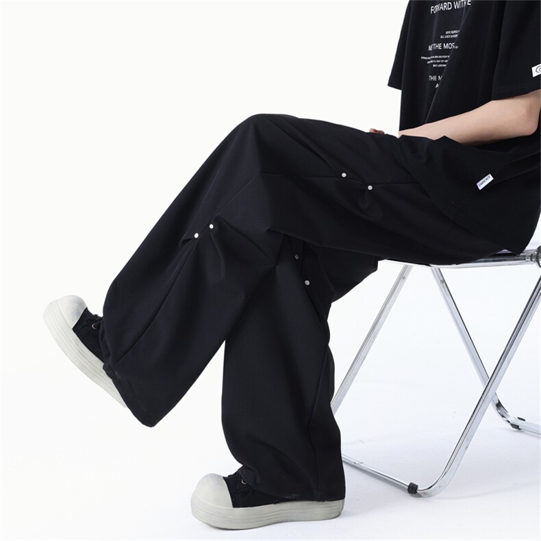 黑色铆钉伐木裤工装美式高街宽松直筒休闲裤cleanfit裤子K722P55,男装休闲裤,星座506-1