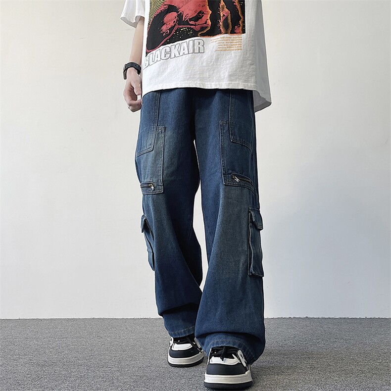 217-2-K24301-P65春季新款大口袋工装牛仔裤男直筒阔腿休闲裤,男装牛仔裤,星座217-2