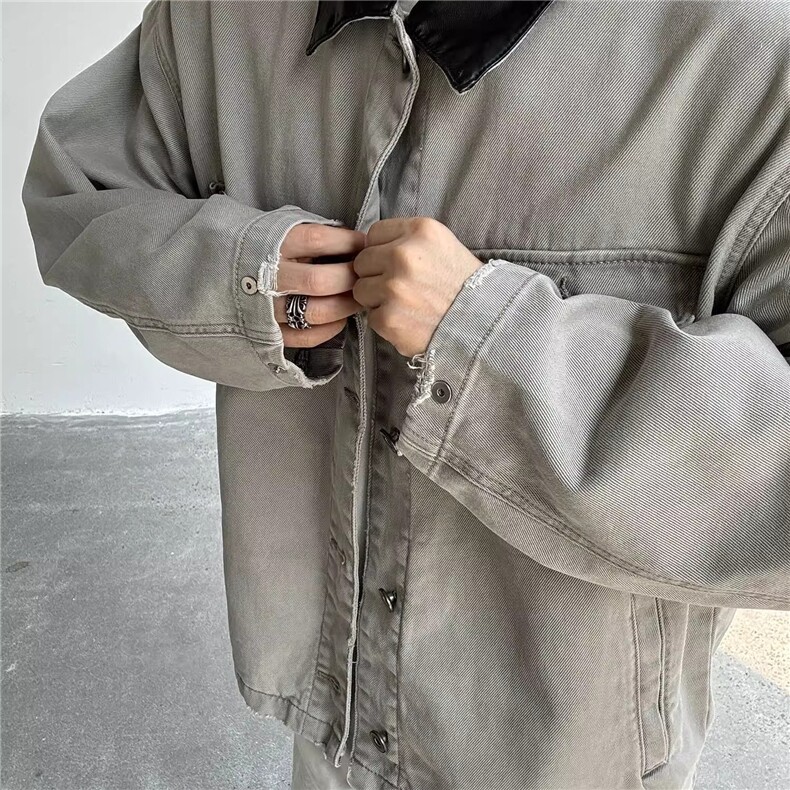 JK8967-P65美式撞色拼接设计感牛仔工装男高街潮牌复古,男装工装外套,电商B323A