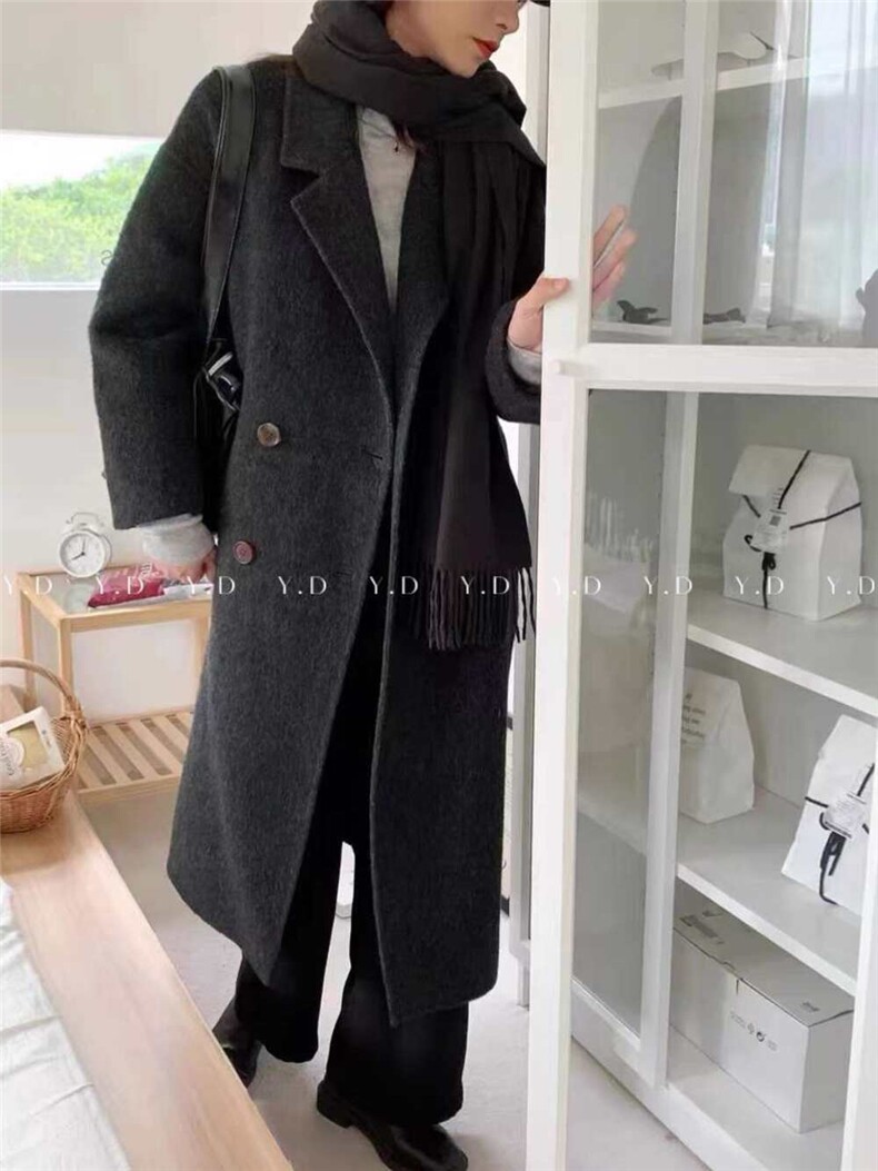 四粒扣西装领高端羊毛大衣女2025秋冬新款中长款,女装双面呢大衣,依嘟服饰
