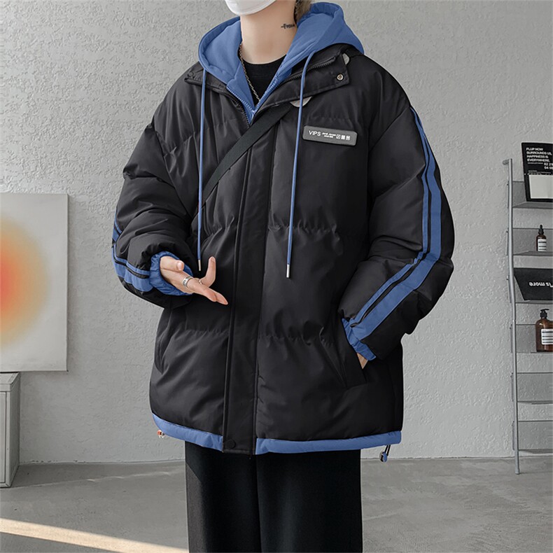 棉衣男冬季新款港风大码宽松连帽假两件加厚棉服MF8587-P88(现货图片