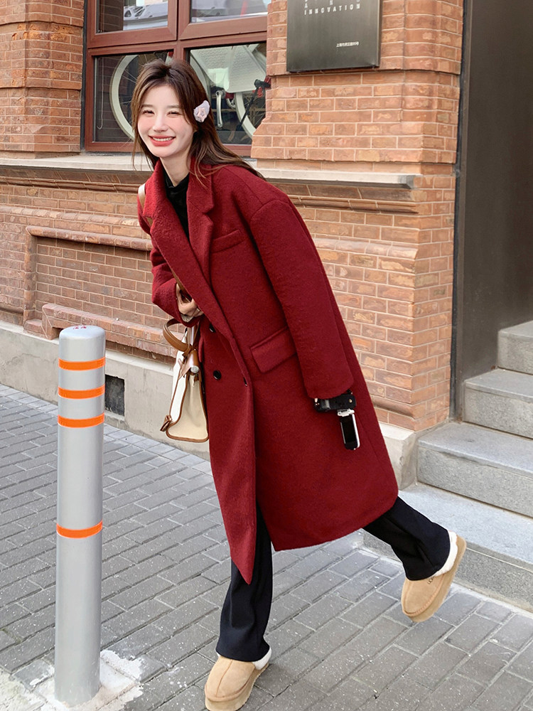 高品质安哥拉红内胆羽绒呢大衣时尚显瘦长款外套,女装羽绒服,新思路