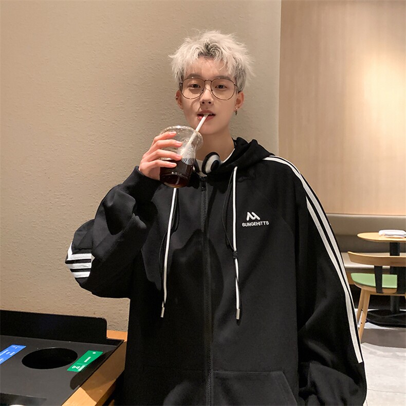 港风340克克罗心复合面料三条杠时尚开衫卫衣外套XZ301AKS01P78,男装卫衣,星座301A