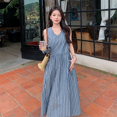 【新品现货】夏日微风蓝色条纹背心茶歇连衣裙8816-P135-K188，女装连衣裙，2C317A