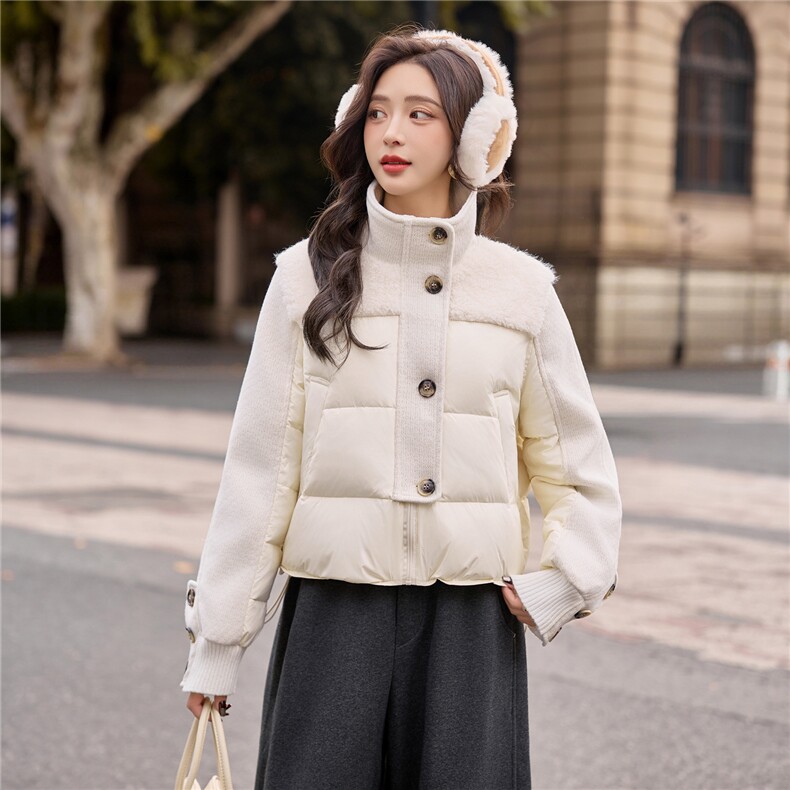 【bao款自留主推】2025冬装新款韩版休闲针织拼接圈圈毛羽绒外套,女装羽绒服,雅静靓衣