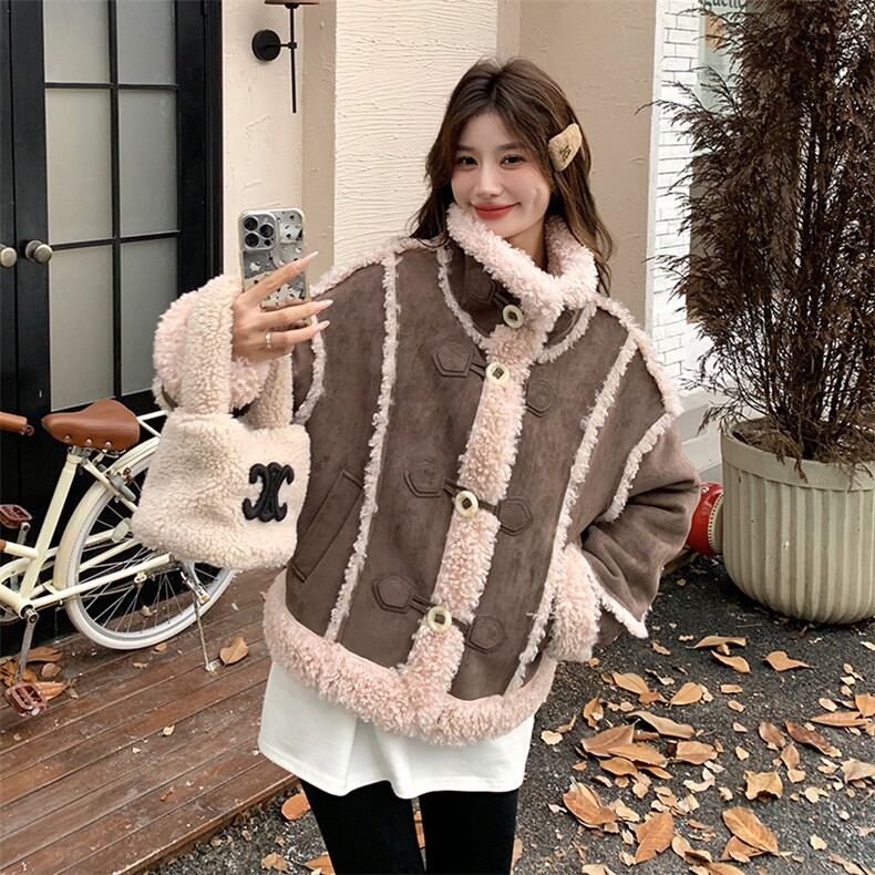 2025冬季新款粉色羊羔毛外套203-8825-P205-K268,女装羊羔毛/颗粒绒,浪娴服饰