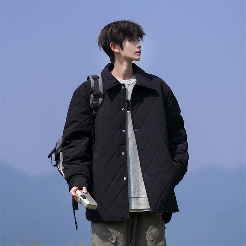 M3088-P70冬季新款菱形格翻领燕尾宽松棉衣图片