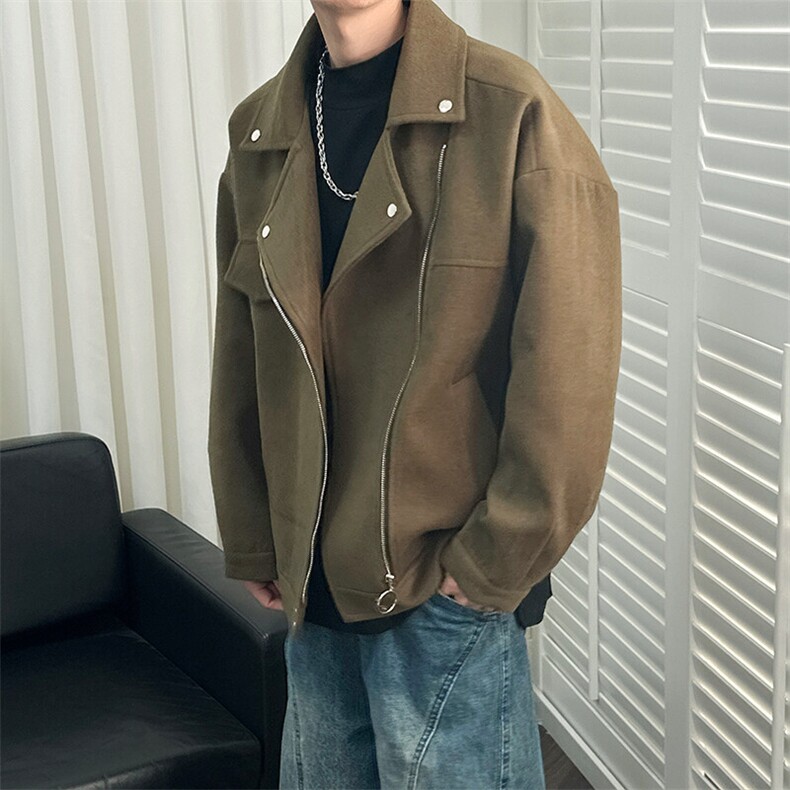 现货毛呢大衣外套男短款宽松休闲翻领夹克港风A351-A113-P110，男装夹克，电商A351