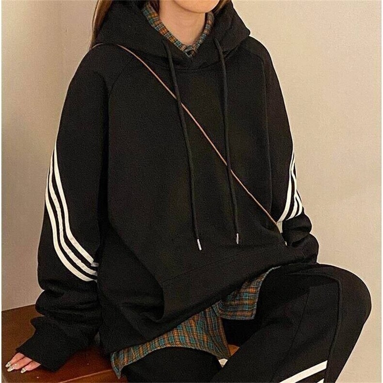 二开W9806-特P50华棉三条杠连帽卫衣男女春秋宽松oversize慵懒图片