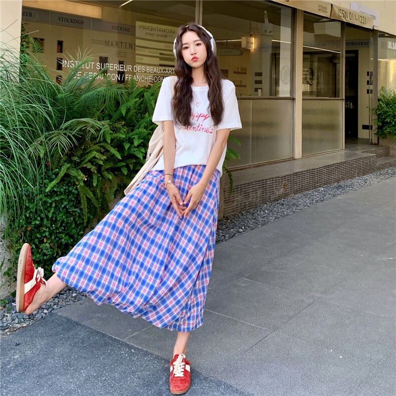 学院风减龄两件套女2025夏季新款韩版小个子字母T恤格子半身裙潮,女装套装/套裙,慧尚2-185
