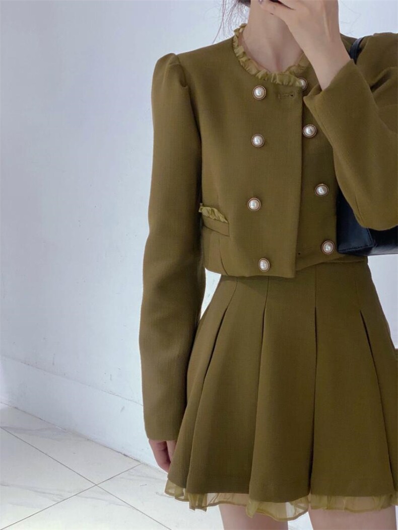 小香百褶裙套装，女装职业装，驿谷