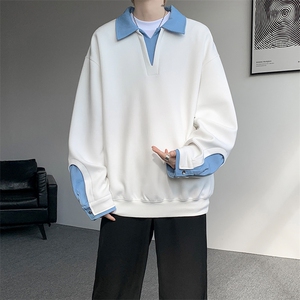 8XL-M美式拼接新款翻领高级感衬衫领运动上衣长袖卫衣男WY26P68