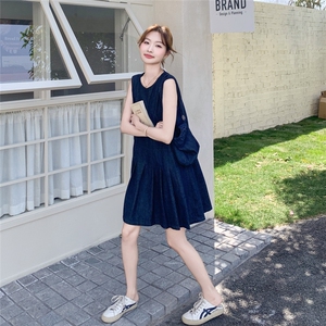 纯色复古港风荡领夏季拉链连衣裙针织洋气女装宽松大码显瘦气质图片