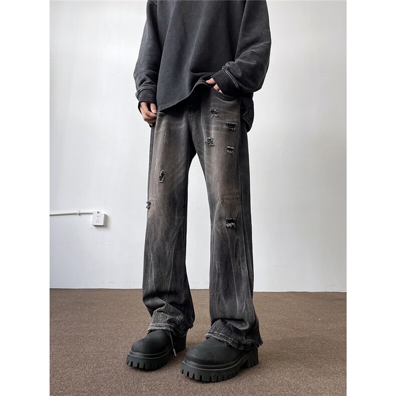 现货~春夏美式复古破洞闪电纹水洗牛仔裤1XZ502-K733-P65控88,男装牛仔裤,星座502