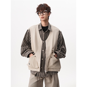 8XL-M 特大码衬衫男假两件拼接衬衫新中式坎肩马甲外穿CS508TP68图片