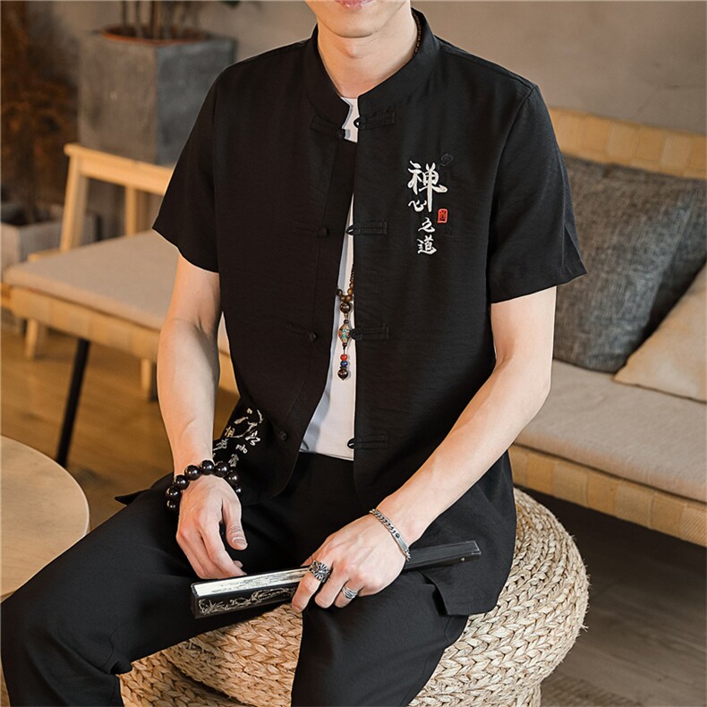 夏季套装男士开衫两件套风复古唐装名族风T恤A334-TZ009-P65,男装民族服装,电商B339(原A334）