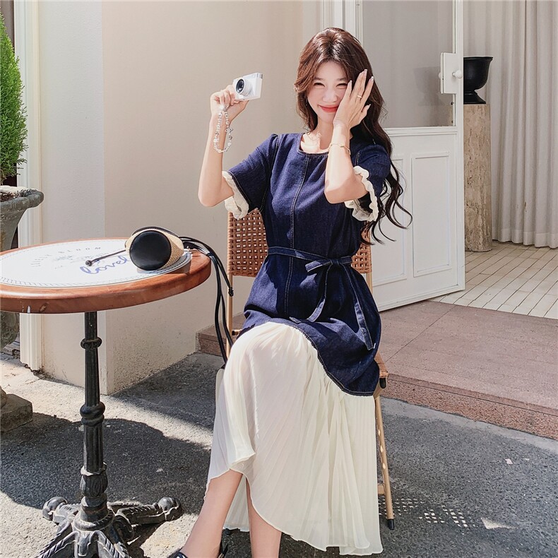 2025夏季牛仔拼接连衣裙L6092-P125-K188,女装连衣裙,2C322
