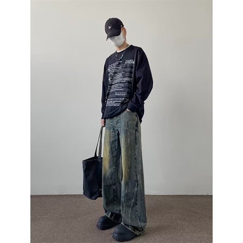 美式高街牛仔裤男韩版潮流痞帅2024春夏季新款ins长裤RK1562-P60,男装牛仔裤,星座412-2