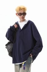 8XL-M叠穿假两件卫衣重磅连帽V领拼接套头衫宽松大码外套WY006P65，男装卫衣，电商B312