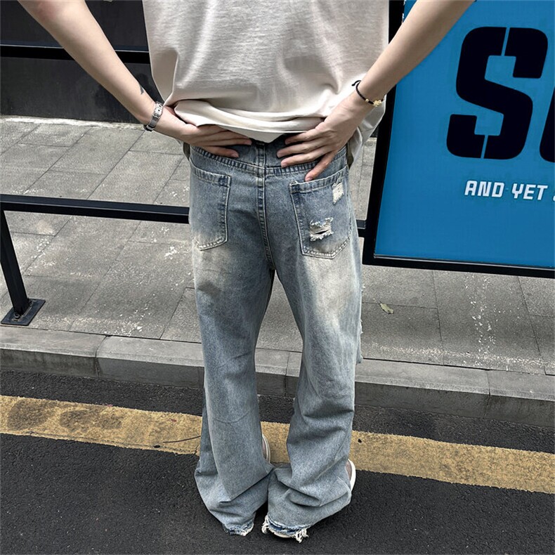 美式破洞牛仔裤男2025新款夏季薄款高街痞帅宽松阔腿裤N04125-P45,男装牛仔裤,星座308B-1