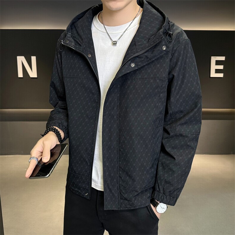 店主风春季满印潮牌连帽男士休闲简约夹克外套,男装夹克,电商B255