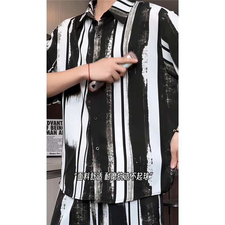 短袖衬衫男+短裤男套装男100%聚酯纤维M-5XL大码TZ78718P50控98图片