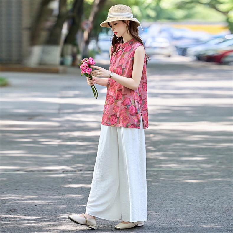 新中式国风套装女2025夏新款气质巨好看的无袖小香风阔腿裤两件套,女装套装/套裙,芭米依尚