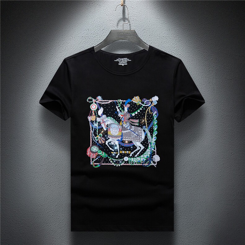 潮牌短袖T恤夏季男简欧货燙钻印花亮片大码休闲圆领A4406-P68，男装T恤，电商A227B（原钱塘4066-1）