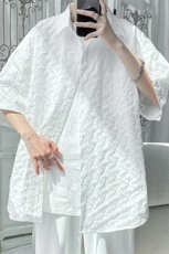 2023夏大码盐系潮牌肌理半袖衬衫男休闲宽松翻领短袖上衣C849-P45，男装衬衫，电商A001-1