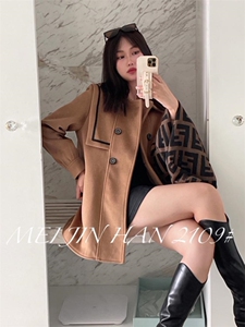 美巾涵5121 学院风中长款呢子外套图片