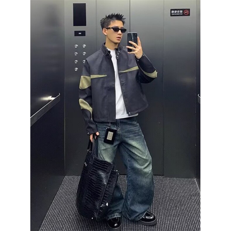 秋季新款拼接撞色时尚潮牌立领外套男简约休闲夹克J487,男装夹克,星座1116A（原606A-3）