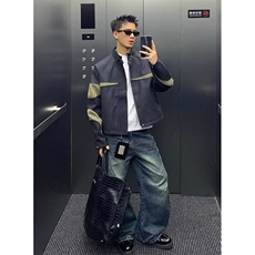 秋季新款拼接撞色时尚潮牌立领外套男简约休闲夹克J487，男装夹克，星座1116A（原606A-3）